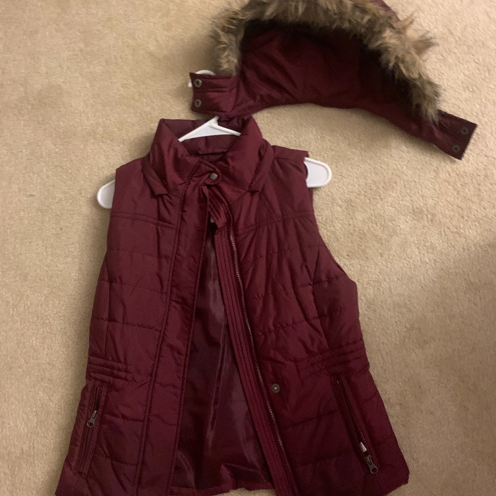 Maroon Vest with Detachable Hood